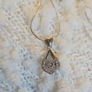 New Sterling Silver 925 Open Heart, Dancing Stone Pendant with chain Necklace